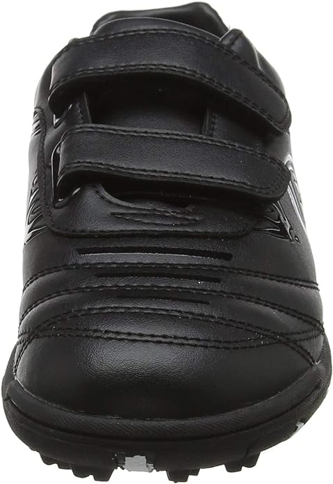 Black Optimum Razor astro trainer front view showing twin hook-and-loop straps and toe, on white - Optimum