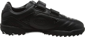 Black Optimum Razor astro trainer side view with hook-and-loop straps and studded astro sole, on white - Optimum