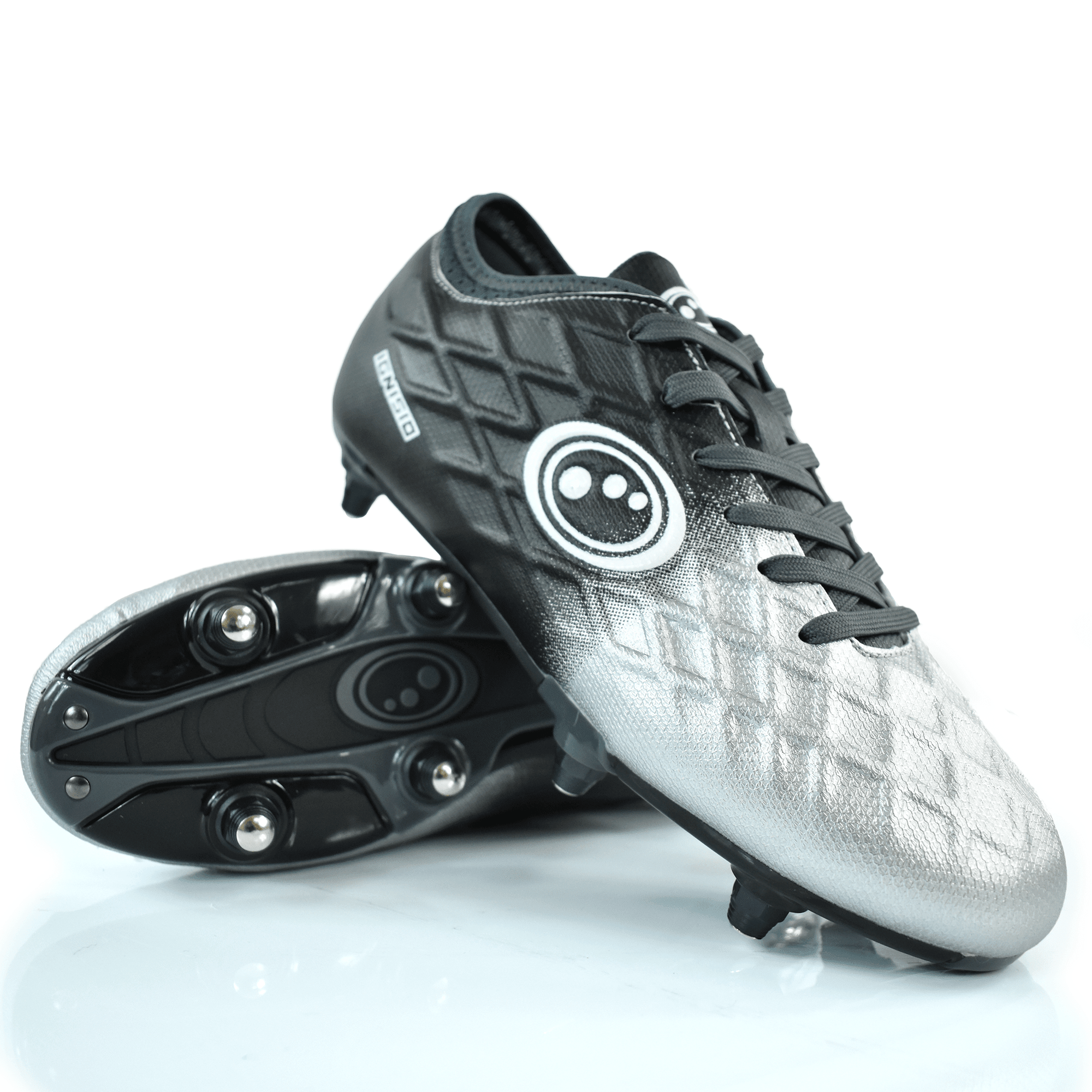 Senior Silver Fade Ignisio Football Boot – 6-Stud, Lace-Up, Sizes 7-12 - Optimum