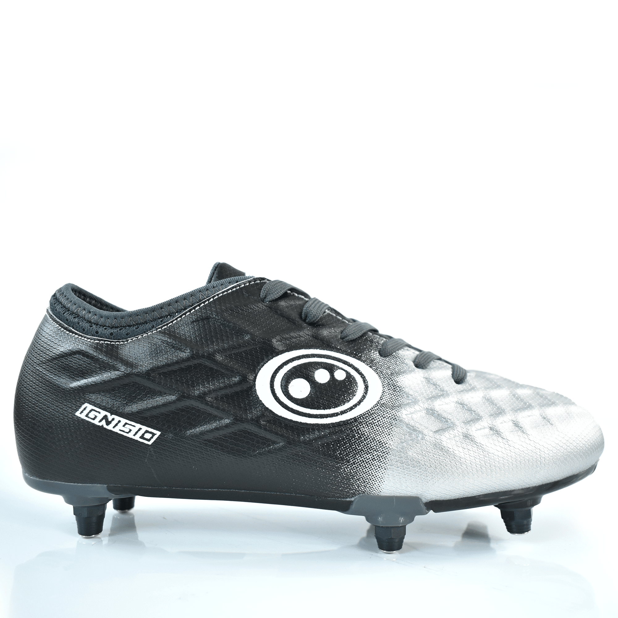 Senior Silver Fade Ignisio Football Boot – 6-Stud, Lace-Up, Sizes 7-12 - Optimum