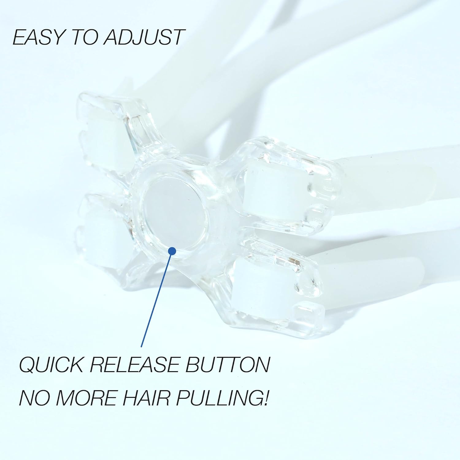 Close-up of clear quick-release buckle on Optimum swimming goggles strap, easy adjust feature - Optimum
