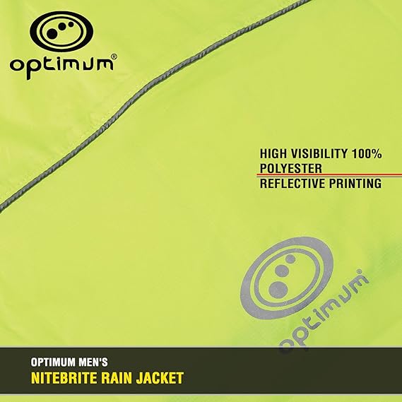 Optimum NiteBrite rain jacket feature panel showing high-visibility fabric and reflective logo print - Optimum