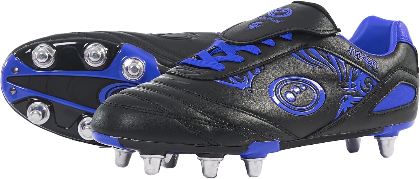 Senior Blue Razor Lace Up 8 Stud Rugby Boot - Optimum