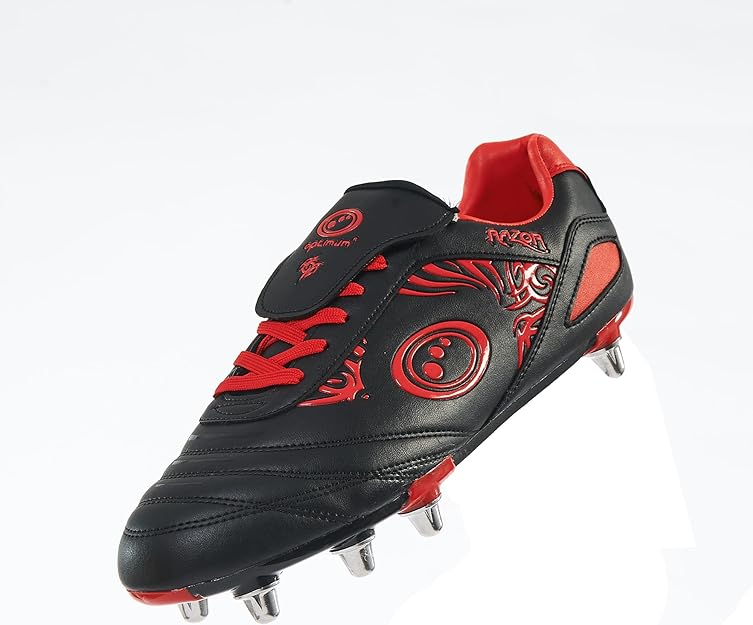 Senior Red Razor Lace Up 8 Stud Rugby Boot - Optimum