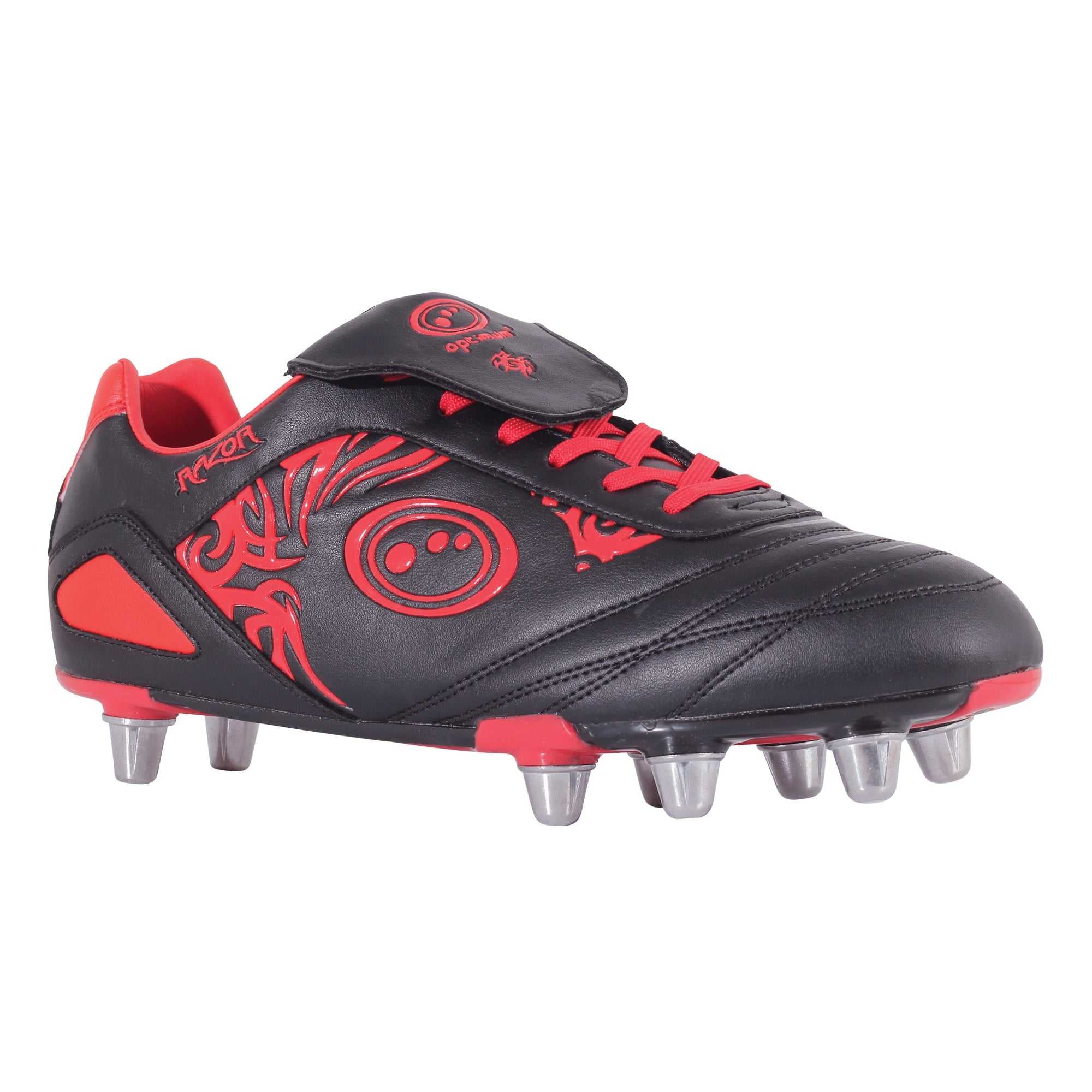 Senior Red Razor Rugby Boot – 8 Studs, Lace-Up, Sizes 7-12 - Optimum