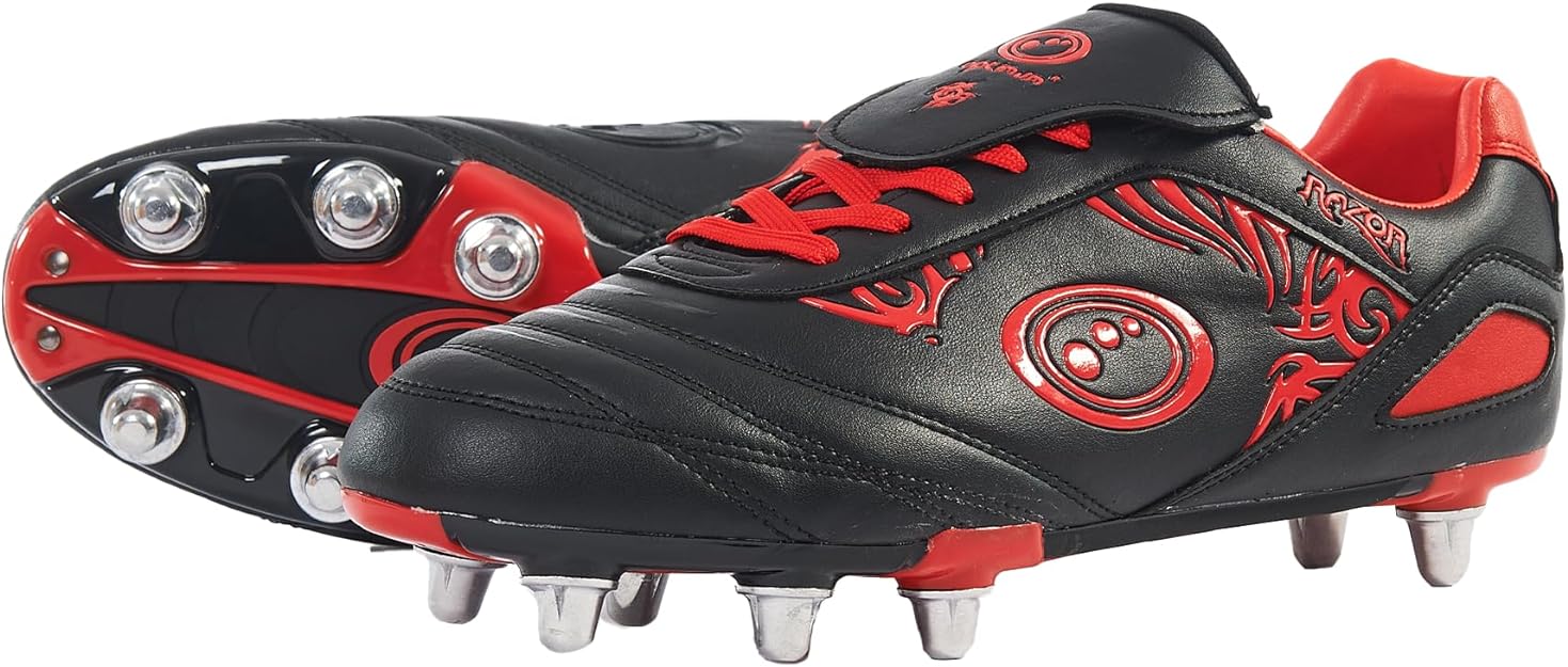 Senior Red Razor Lace Up 8 Stud Rugby Boot - Optimum