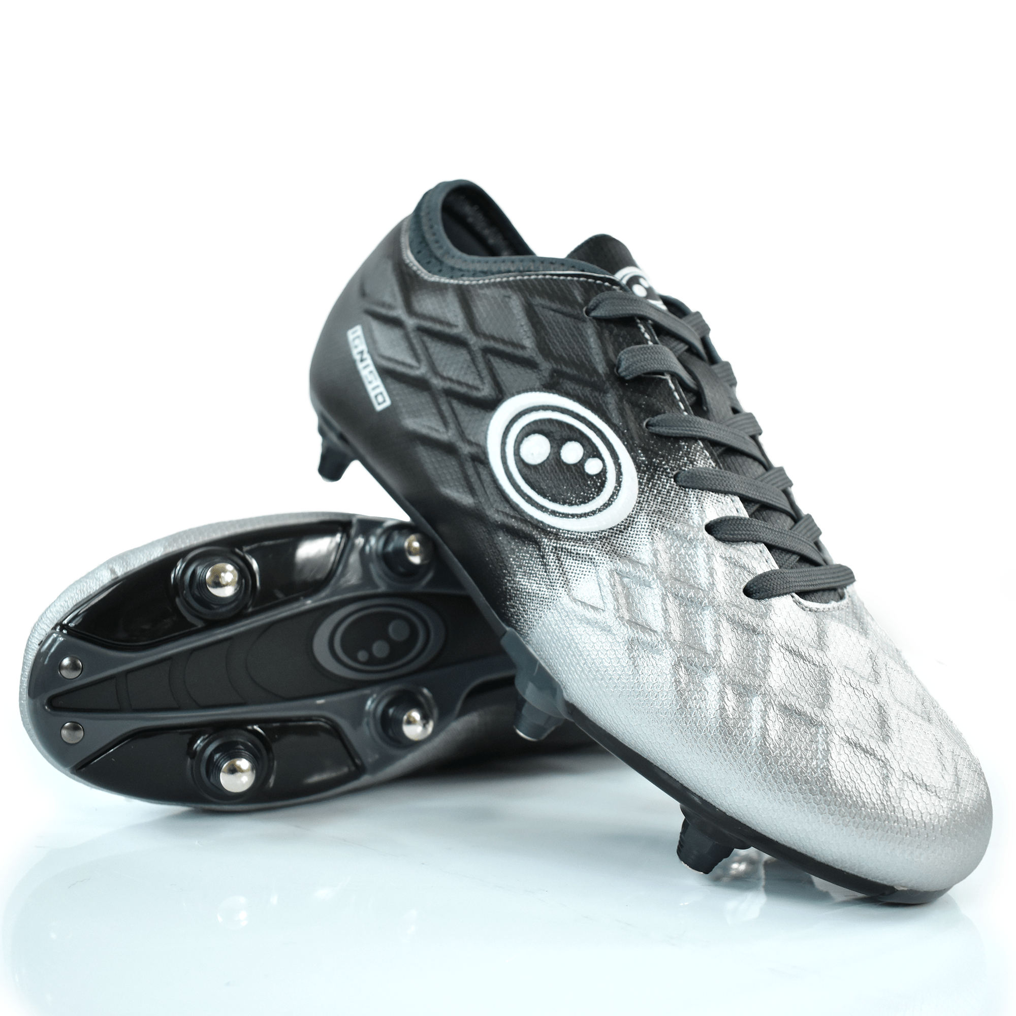 Senior Silver Fade Ignisio 6 Stud Football Boot – Lace-Up, Sizes 7-12 - Optimum