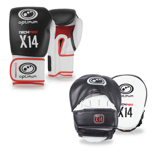 TechPro X14 Boxing Gloves with Hook and Jab Mitts - Optimum 2000